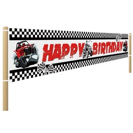 Large ATV Happy Birthday Banner, ATV Birthday Party Supplies Decorations for Kids, ATV Birthday Party Backdrop Background (9.8 X 1.6 FT)