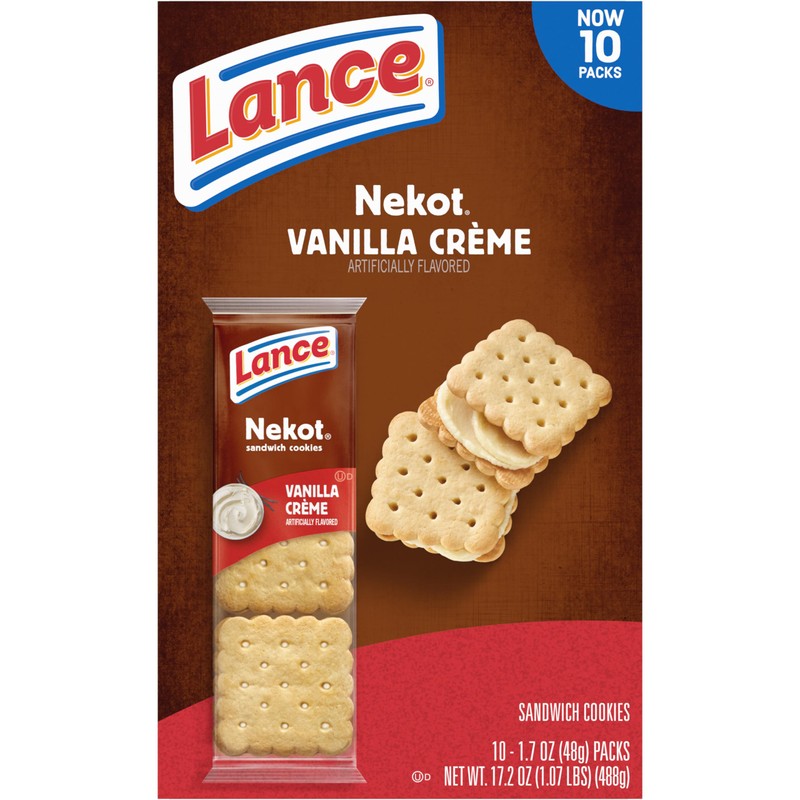 Lance Sandwich Cookies, Nekot Vanilla Creme, 10 Individually Wrapped Packs,