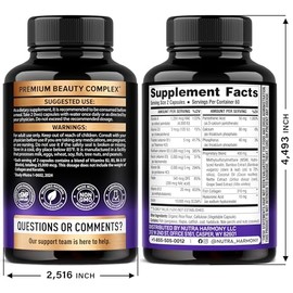 Biotina  Colgeno  cido hialurnico  Queratina - Suplemento clnicamente probado - Apoyo al crecimiento del cabello, piel y uas - 25000 mcg de vitaminas 