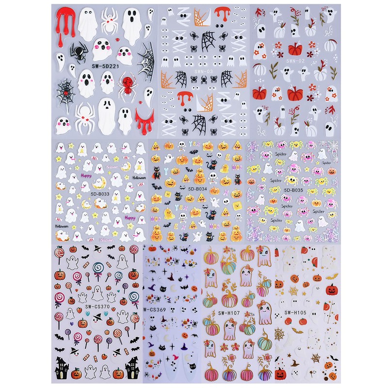 Halloween Ghost Embossed Nail Sticker 10PCS 3/5D Self Adhesive Nail