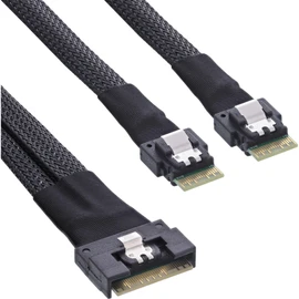 InLine® Slim SAS cable, SFF-8654 8i to 2x SFF-8654 4i, 1m, 27649C