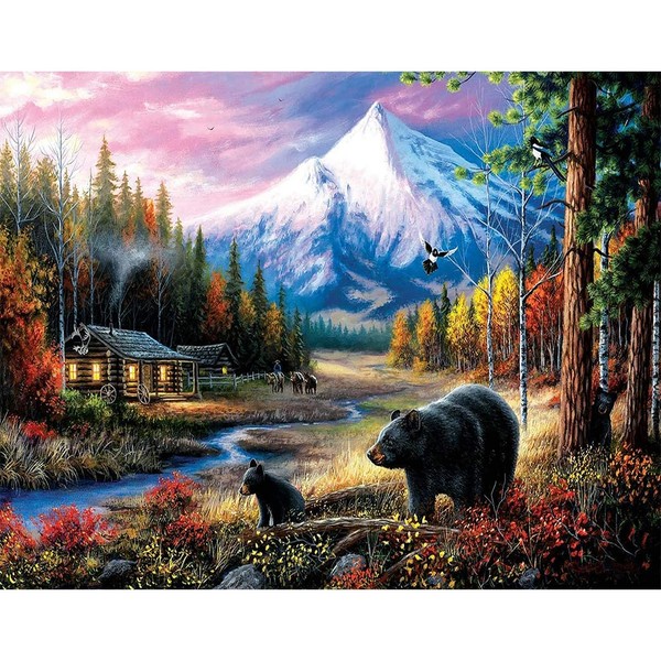 changjiawujin Black Bear Paint by Numbers Kit for Adults Beginners,Landscape