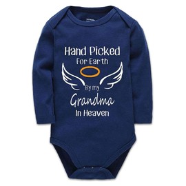 Hand Picked for Earth by My Grandma in Heaven Unisex-Baby Navy Long Sleeve 0-3 Months