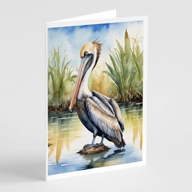 Caroline's Treasures Louisiana Brown Pelican Greeting Cards Pack of 8 Blank Cards with Envelopes Whimsical A7 Size 5x7 Blank Note Cards