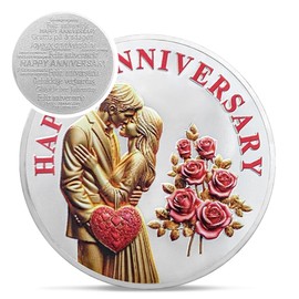 Unique Rose Happy Anniversary Coin - Silver Wedding Coins Anniversary Gift by Year - Romantic I Love You Anniversary Gifts for Men Women Husband Wife Boyfriend Girlfriend Couple