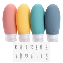 Triko Set de 4 Botellas de Viaje de Silicona de 100 ml, Envases Rellenables y Exprimibles, Recipientes de Viaje a Prueba de Fugas para Champú, Acondicionador y Artículos de Tocador