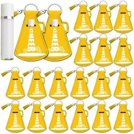 Swiffen 20 Pcs Cheerleading Gifts Bulk Back to School Cheer Gifts Lip Balm Holder with Tassel Keychain for Cheer Teen Sports(Yellow)