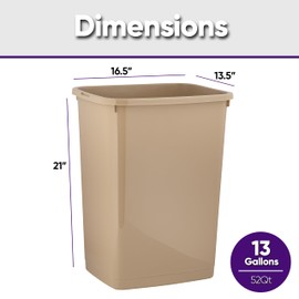 Superio Large Kitchen Trash Can 13 Gallon, 52 Qt Waste Bin for Kitchen, Garage, Indoor and Outdoor Trash Can (4, Beige)