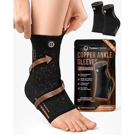 TheraCopper - Tobillera de cobre (paquete de 2) - Tobillera de compresión para hombres y mujeres - Soporte de compresión de manga de tobillo de cobre infundido para aliviar el dolor, hinchazón (Pequeño)