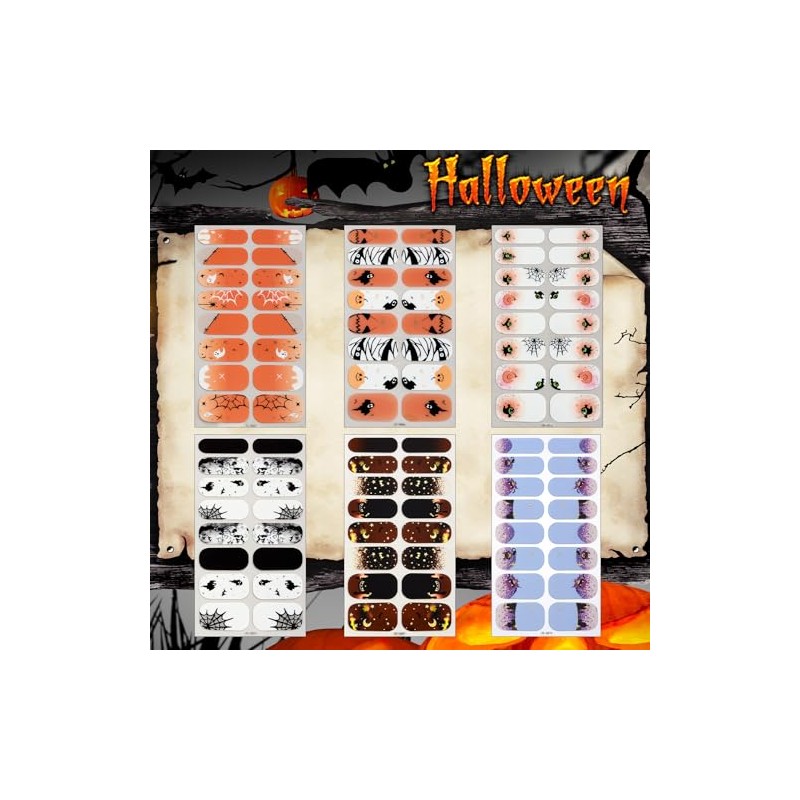 winthrop 6 láminas de pegatinas completas para uñas de Halloween,