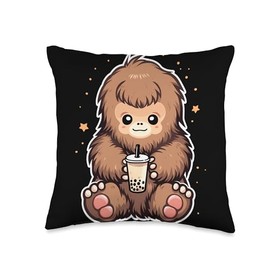 Kawaii Boba Drink Bubble Tea Lover Bigfoot Boba Bubble Tea Anime Kawaii Throw Pillow, 16x16, Multicolor