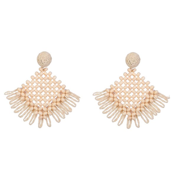 Kercisbeauty Sea Shell Shaped Pink Raffia Braid Earrings for Women