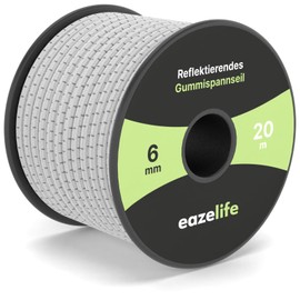 Rubber Cord on Reel - Reflective, Weatherproof, Cut to Size, Highly Elastic, Resilient, Versatile Expander Rope for Trailers, Sailing, Fishing & Outdoor (White, 6 mm x 20 m)