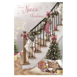 ICG Wonderful Niece Christmas Card - Christmas Tree and Staircase Embossed with Foil and Flitter Details