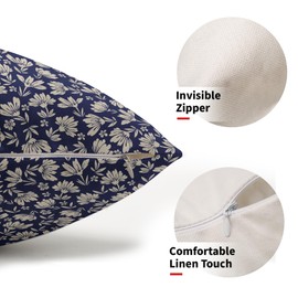 Navy Blue Beige Vintage Floral Block Print Lumbar Pillow Covers 12X20 Inch Vintage Daisy Flowers Decorative Pillow Cases Set of 2 Farmhouse Home Decor Rustic Throw Pillows For Sofa Couch Outdoor