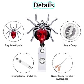 Red Spider Retractable Badge Holder Reels Cute Halloween Spider Badge Clips Acrylic Alligator Badge Clip for Students School Pediatric Nurses Medical Assistant ID Badges Name Tag Card