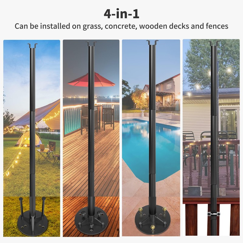 YITAHOME 4 Pack String Light Pole, 11ft 4-in-1 Outdoor String