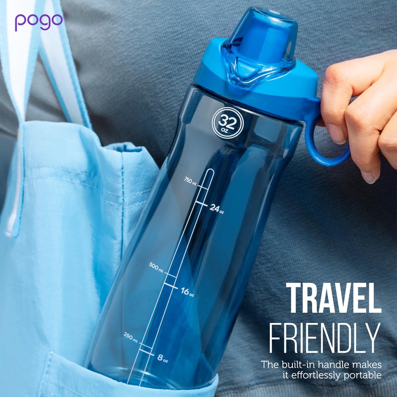 Pogo BPA-Free Tritan Plastic Water Bottle with Soft Straw Lid,