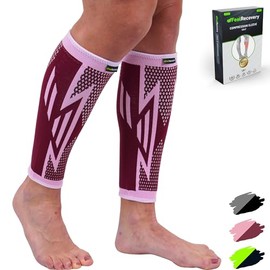 2 Pack Compression Calf Sleeves for Men & Women - Calf Support Brace for Runners, Shin Splints, Muscle Strains & Cramps - Compression Socks for Legs - Breathable & Non-Slip (XL, Bordeaux)
