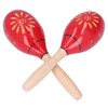 2 Pcs Maracas Red Carved Wooden Sand Ball Percussion Instrument