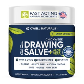 OWELL NATURALS Chickweed Drawing Salve Aloe Vera, for boils & Cyst, Splinters, Poison Ivy/Oak, Skin Disorder, Irritations, Burns, Minor Cuts, Dry Skin, Mosquito Bite Itch, 2 oz