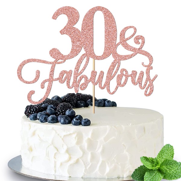 Trelsan 30 & Fabulous Decoración para tarta de oro rosa – Decoración destacada para cumpleaños 30/boda/aniversario