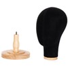 Black Canvas Wig Mannequin Head with Wooden Stand Linen Hat