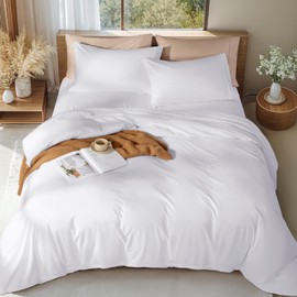 LBRO2M Breathable Microfiber Duvet Cover Set Wrinkle Resistant Soft Comforter Cover with 2 Pillowcase, Lightweight and Durable, All Season (Queen, White)