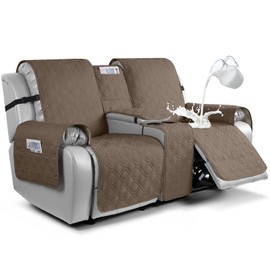VANSOFY Loveseat Recliner Cover with Console 100% Waterproof Sofa Slipcovers Non-Slip Reclining Couch Cover Split Sofa Covers Furniture Protector for Pets, Dogs(Brown)