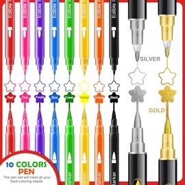 Edible Markers for Cookie Decorating, 10Pcs Food Coloring Pens Double Side Food Grade Edible Pens with Fine & Thick Tip for Cakes, Easter Eggs, Fondant, Cookies, Frosting, Painting, Baking, Macarons