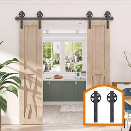 ZEKOO 6.6 FT Barn Door Hardware Kit for Cabinet Closet, Sliding Door Hardware for Double Barn Door, Heavy Duty Barn Door Track with Big Black Wheel Steel Hanger, Slide Smoothly Quietly, Easy Install