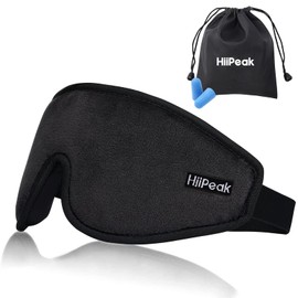 HiiPeak Eye Mask for Sleep, Comfortable Sleep, Breathable, 3D, Blocks 99.99% of Light Blocking, No Pressure, Silk Texture, Lightweight, Earplug Set, Memory Foam, Nap, Sound Sleep, Blindfold, Compact, Soft, Office, Travel, Business Trips, Storage Bag Included (Black)