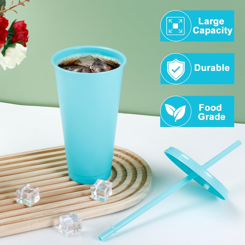 PLMMOUT 15 Pack Plastic Tumblers with Lids and Straws, 24