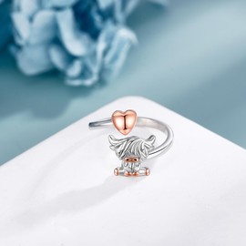 HBLICY Highland Cow Ring 925 Sterling Silver Highland Cow Heart Adjustable Ring Animal Open Ring Cow Jewelry Gifts for Women, Metal, No Gemstone