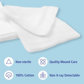 Gauze Swabs with Selvedge Cutting Edges, Non-Sterile Cotton, Pack of 100 (8ply) (5cmx5cm) - Meditrade,White,5 x 5cm