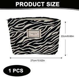 Canvas Cosmetic Bag, 27x22cm Canvas Cosmetic Leopard Make Up Bag, Portable Travel Makeup Pouch with Zipper, Toiletry Bag Handbags for Women Girls- Zebra Print