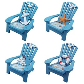 4 Pack Wooden Handmade Mini Chair Ornament Beach Decor Nautical Decoration for Bathroom Bedroom Decor Home Decor Article Home Office Desk, 4 x 3.75 x 3.75 inches (Blue)