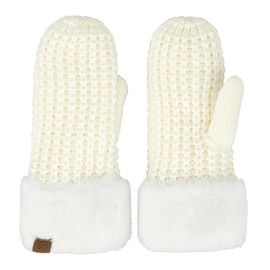 C.C Waffle Knit Mittens For Women - Acrylic Stretchable Soft Warm Knit Cold weather Winter Gloves (Ivory)