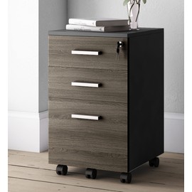 Lazio File Cabinet with Lock - Filing Cabinet for Home and Office - 3 Drawer Small Rolling File Cabinet -Wood Printer Stand with Storage for A4 Size/Legal Documents, File Folders (SLATE GRAY/Black)