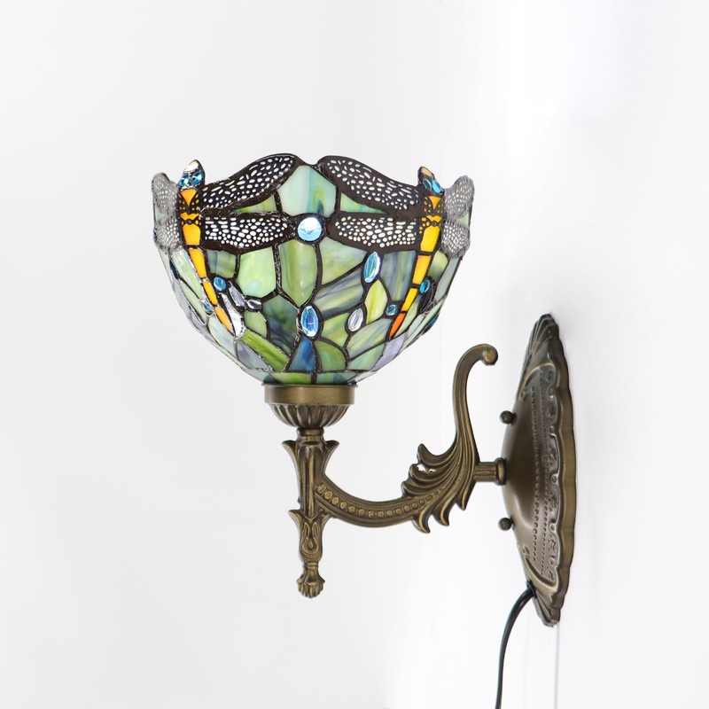 HWDFEI Tiffany Sconce Lamp Stained Glass Wall Lamp,8X10.5X11 Inch Plug