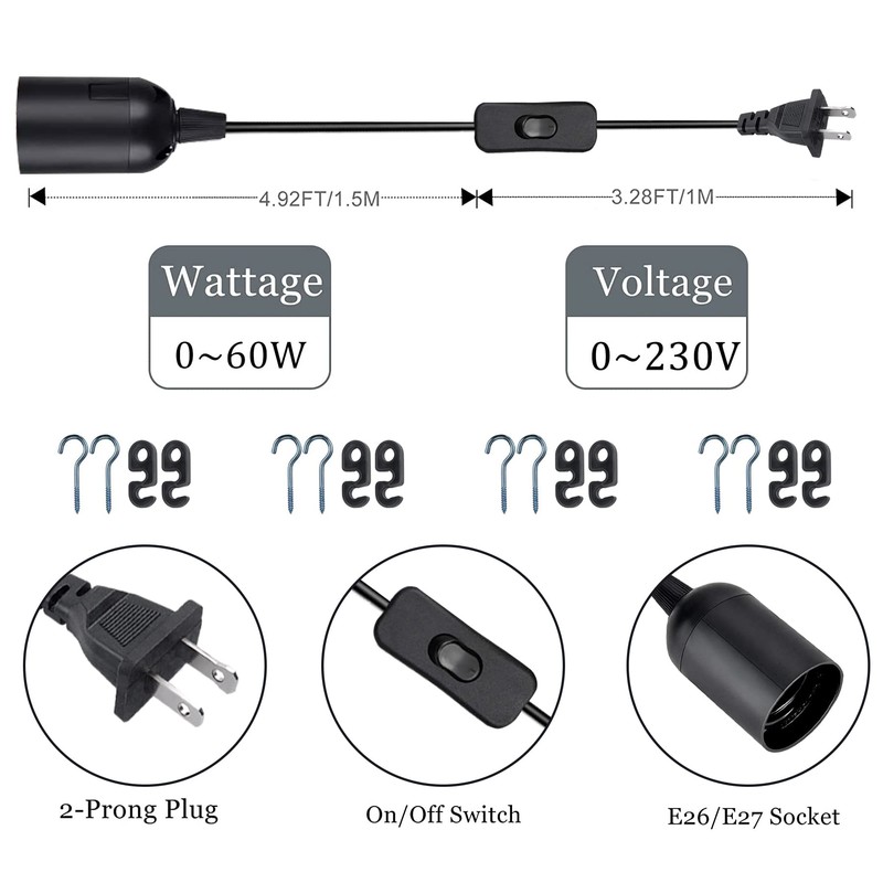 Zarnicy Plug in Light Socket - Pendant Hanging Lantern Cord