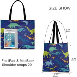 visesunny Women's Large Canvas Tote Shoulder Bag Vintage Dinosaur Animal Top Storage Handle Shopping Bag Casual Reusable Tote Bag for Beach,Travel,Groceries,Books