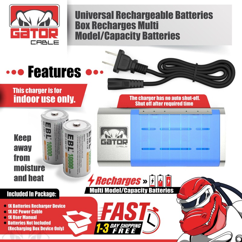 Gator Cable Universal Rechargeable Battery Charger For AA AAA C
