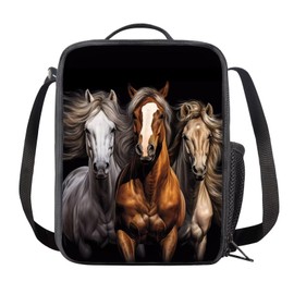 FOR U DESIGNS Kids Lunch Box Insulated Thermal Lunch Bag Leakproof Reusable Cooler Picnic Bag Horse Print Men Lunch Bags for Work