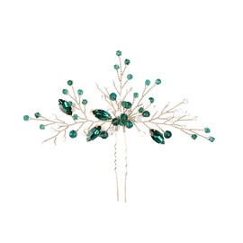 Hair Comb Crystal Hair Vine Comb Rhinestone Hair Piece Decorative Accessories for Women Girls Lady Wedding Decor (Green, One size)