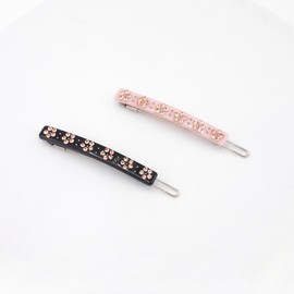 (2 types) Stick flower cubic side hair snap pin hairpin color / (2종) 스틱 플라워 큐빅 옆머리 똑딱핀 헤어핀 컬러
