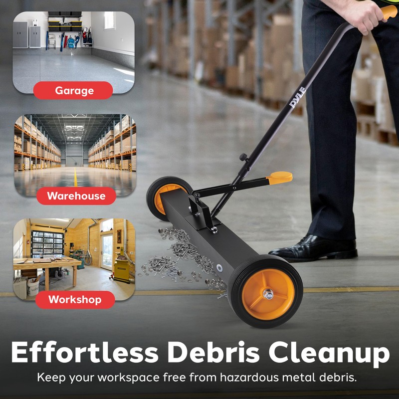 Pyle 36" Rolling Magnetic Sweeper with Adjustable Handle - Strong