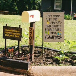 WutePade Let's Drink by the Fire and Watch People Park Their Campers Hello Fall - Bandera de jardín de arpillera de Acción de Gracias, decoración de Navidad, banderas de jardín para todas las estaciones y día festivo, arpillera, otoño, 12 x 18 pulgadas