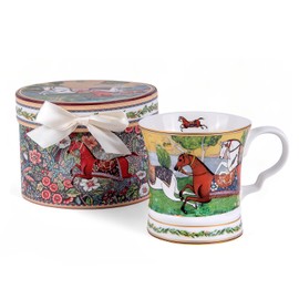 STP GOODS Porcelain Tea/Coffee Cup in Gift Box Fine Porcelain Coffee Cup with Saucer Tea Cup Set of One,Porcelain Cup (Running Horse)