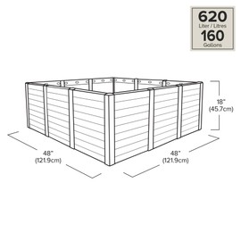 Tierra Verde 48-Inch x 48-Inch Raised Garden Bed with Tool-Free Connect System and Crafted from Recycled Materials, for Patios or Decks, Khaki